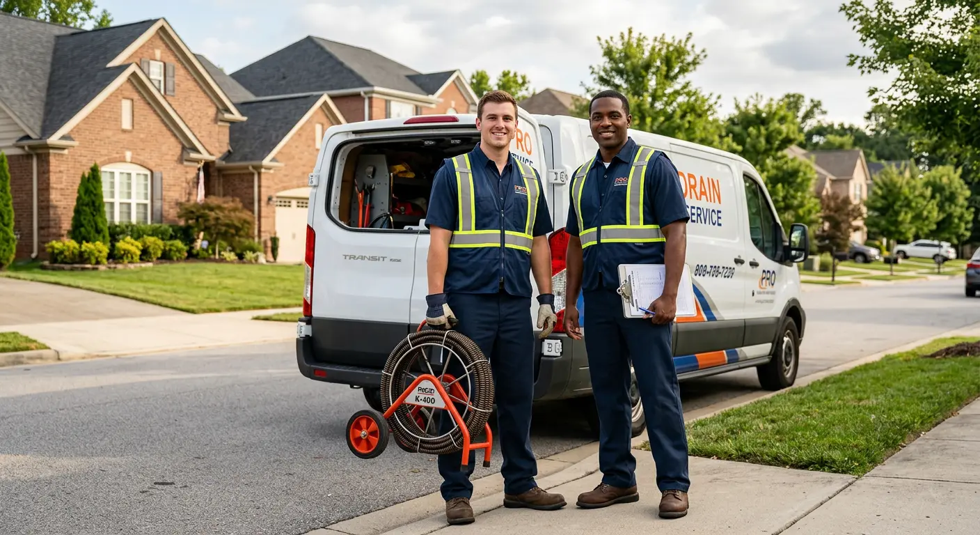 Sewer and drain service team with equipment ready for work in Meraux