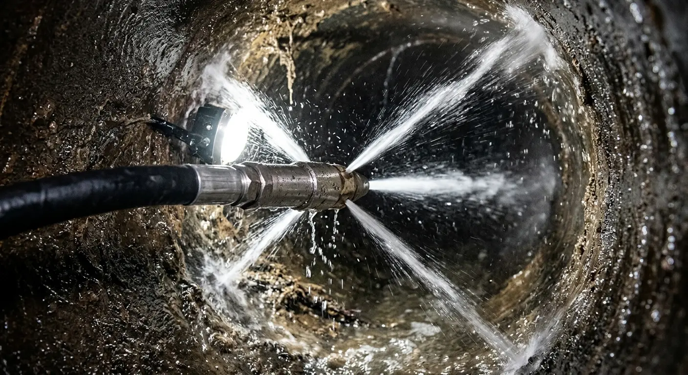 High-pressure hydro jetting nozzle cleaning sewer pipe for Storm Drain Cleaning in Meraux